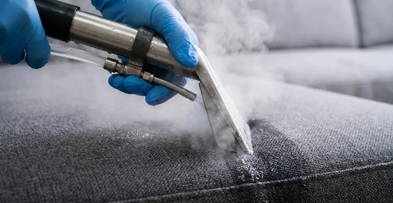 Canapé en tissu nettoyé par injection-extraction à domicile
