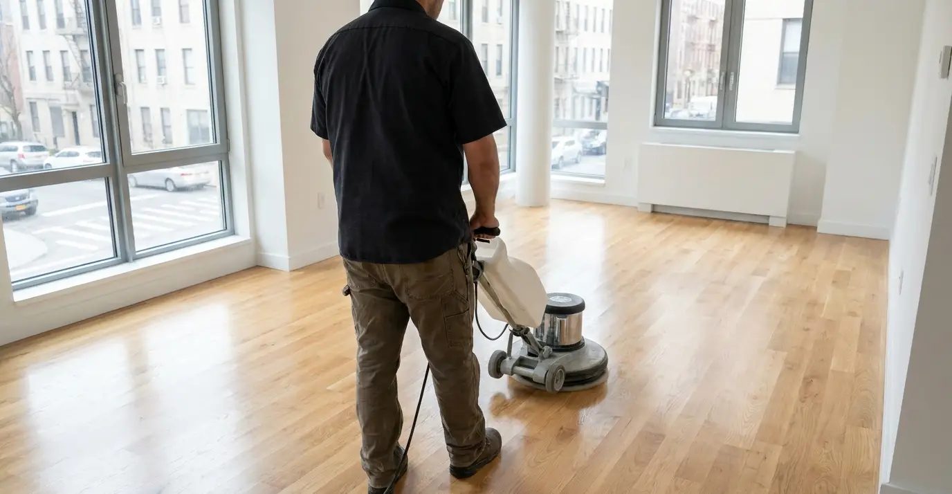 Nettoyage de fin de chantier à la monobrosse sur parquet